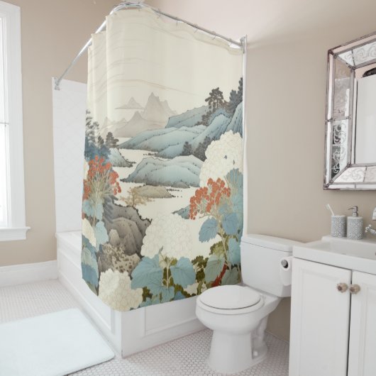 Hydrangea Gartenmalerei im Freien. Duschvorhang (Beispiel)