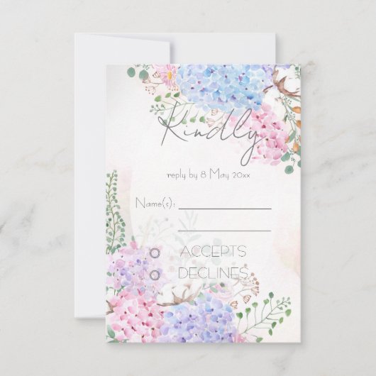 Hydrangea-Gemälde Hochzeit-RSVP-Karte Einladung (Vorderseite)