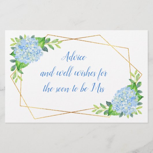 Hydrangea Geometric Brautparty Advisor Cards (Rückseite)