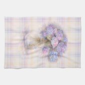 Hydrangea Geschirrtuch | Pastell-Karo Küchendekor (Horizontal)