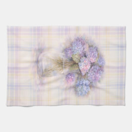 Hydrangea Geschirrtuch | Pastell-Karo Küchendekor