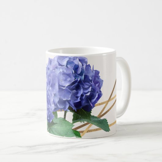 Hydrangea & Gold Elegante Personalisiert Kaffeetasse (VorderseiteRechts)