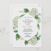 Hydrangea Gold Frame Baby Dusche per Mail Einladung (Vorne/Hinten)