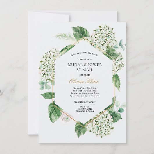 Hydrangea Gold Frame Brautparty per Mail Einladung (Vorderseite)