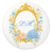 Hydrangea Gold Frame Floral Monogram Keramikknauf (Vorderseite)