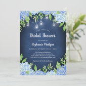 Hydrangea Greenera Navy Jar Lights Brautparty Einladung (Stehend Vorderseite)