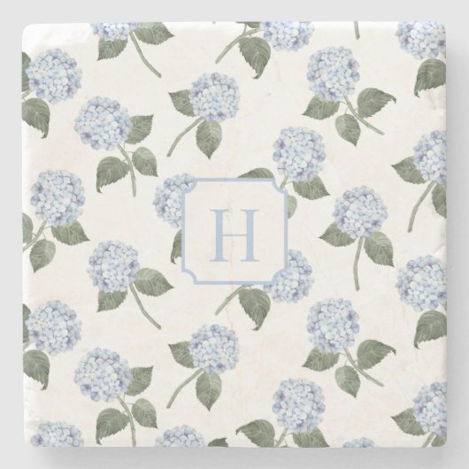 Hydrangea Hampton Blue Flowers Monogram Steinuntersetzer (Vorderseite)