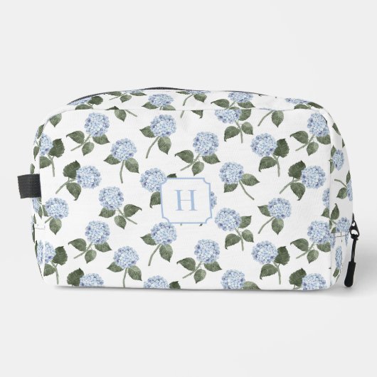 Hydrangea Hamptons Blaue Blumen Monogramm Waschbeutel (Vorderseite)