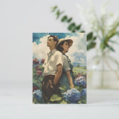 Hydrangea Harmony: Vintage Liebe Postkarte (Stehend Vorderseite)