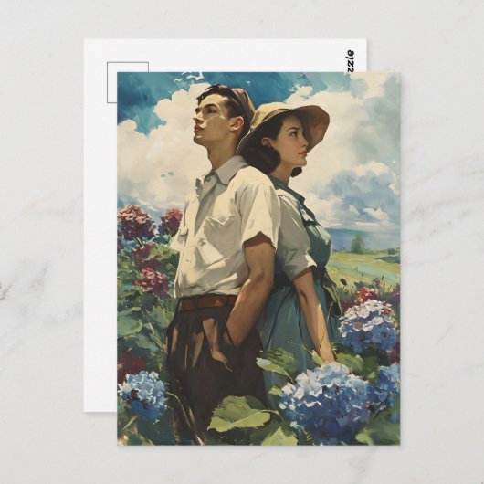 Hydrangea Harmony: Vintage Liebe Postkarte (Vorne/Hinten)
