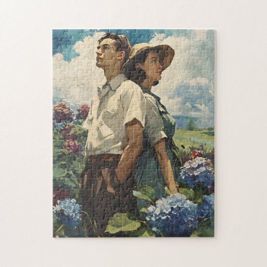 Hydrangea Harmony: Vintage Liebe Puzzle (Vertikal)