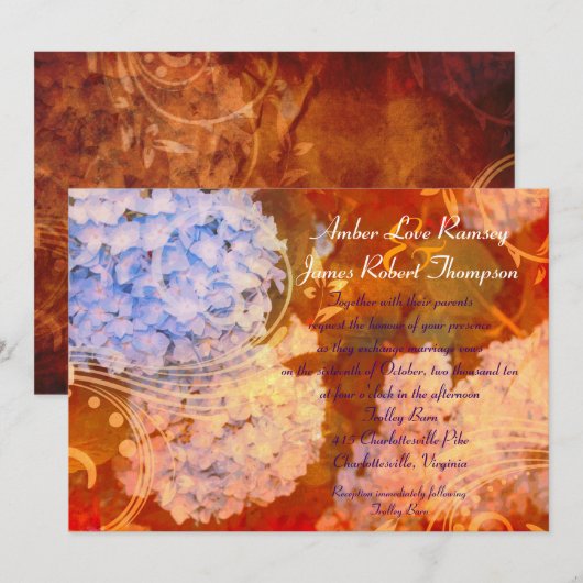 Hydrangea-Herbst-Hochzeits-Einladung Einladung (Vorne/Hinten)