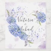 Hydrangea Herz Personalisierte Namen Hochzeit Weinetikett (Einzelnes Label)