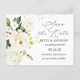 Hydrangea Hochzeit von White Cream Rose retten das Ankündigungspostkarte