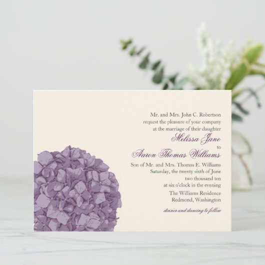 Hydrangea-Hochzeits-Einladung Einladung (Stehend Vorderseite)
