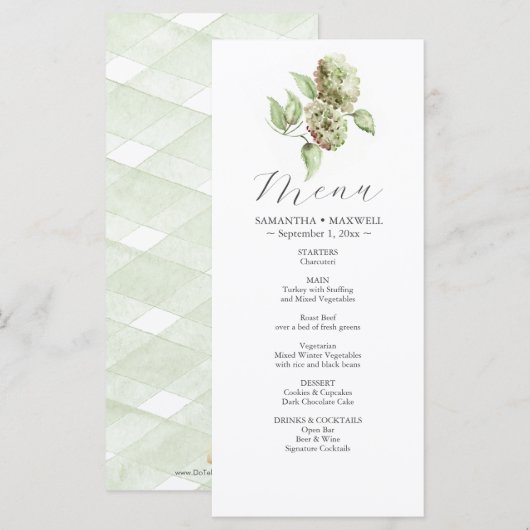 Hydrangea-Hochzeitsmenüs  Menükarte (Vorne/Hinten)
