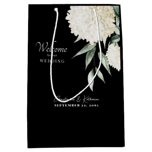 Hydrangea-Hochzeitsnahrung in Schwarz und Weiß Mittlere Geschenktüte (Vorderseite)