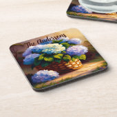 Hydrangea in Basket Willkommen Getränkeuntersetzer (Linke Seite)