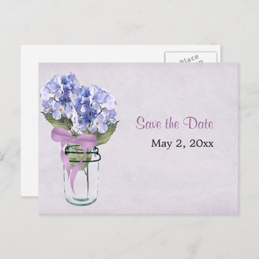 Hydrangea in einem Mason Jar - Save the Date Postk Ankündigungspostkarte (Vorne/Hinten)