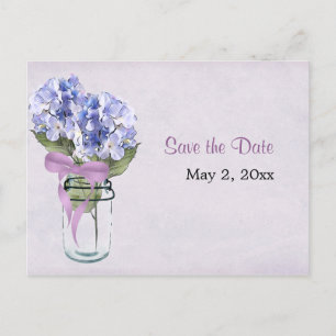 Hydrangea in einem Maurer-Glas - Save the Date Ankündigungspostkarte