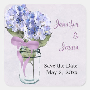 Hydrangea in einem Maurer-Glas - Save the Date Quadratischer Aufkleber