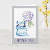 Hydrangea in Jar Wasserfarbe 12x18 Faltkarte Karte (Gelbe Blume)