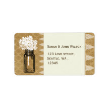 Hydrangea in Mason-Glas, Hochzeitsetiketten