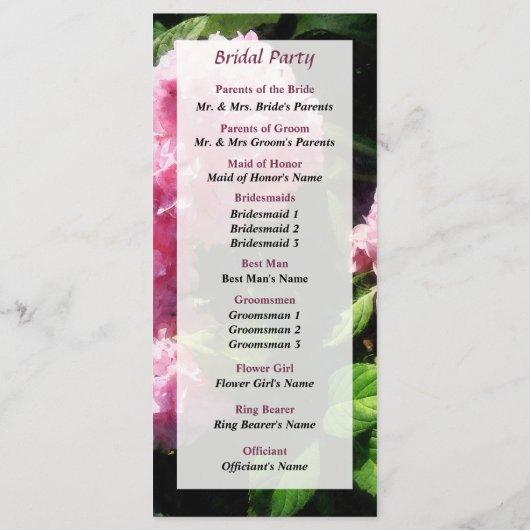 Hydrangea in Sunshine Wedding Program Programm (Rückseite)