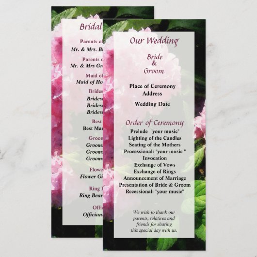 Hydrangea in Sunshine Wedding Program Programm (Vorne/Hinten)