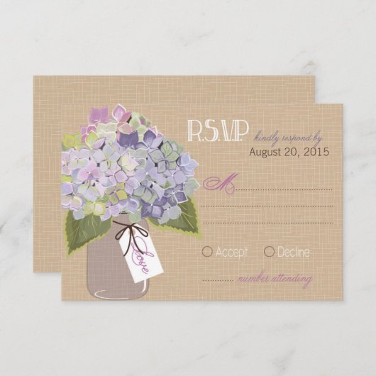 Hydrangea Jar Burlap Rustic RSVP Card (Vorne/Hinten)
