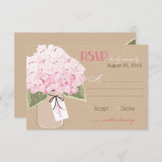 Hydrangea Jar Burlap Rustic RSVP Card (Vorne/Hinten)