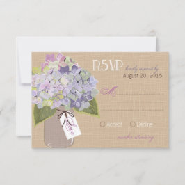 Hydrangea Jar Burlap Rustic RSVP Card Karte