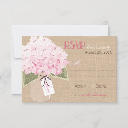 Hydrangea Jar Burlap Rustic RSVP Card Karte (Vorderseite)