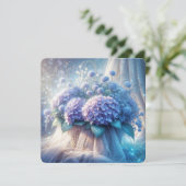 Hydrangea-Körbchen für die Wetterneuerung Einladung (Stehend Vorderseite)