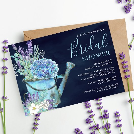 Hydrangea Lavender Floral Navy Blue Brautparty Einladung