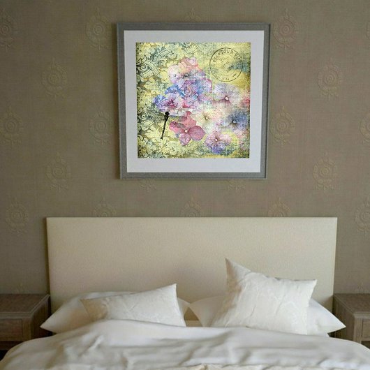 Hydrangea Libelle Poststempel Grunge Poster