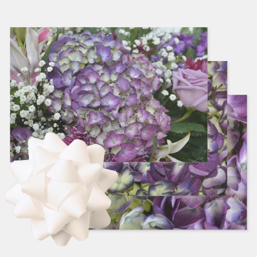 Hydrangea Lila Botanical Floral Fotografie Geschenkpapier Set