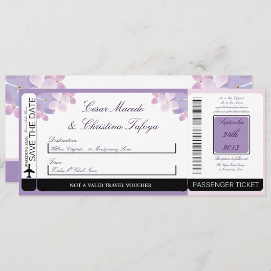 Hydrangea-lila Einladung (Vorne/Hinten)