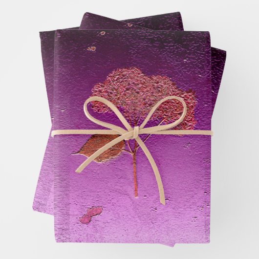 Hydrangea Lila Gold Metallic Floral Geschenkpapier Set (Beispiel)