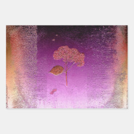 Hydrangea Lila Gold Metallic Floral Geschenkpapier Set