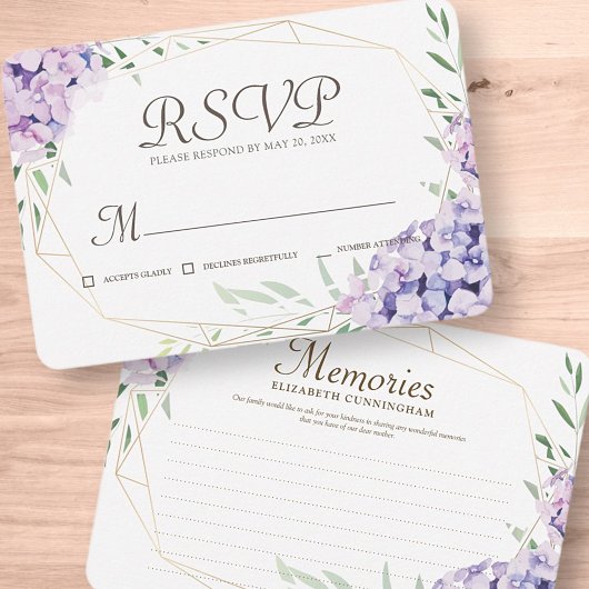 Hydrangea Lilac Floral Geometric Erinnerungen Memo RSVP Karte