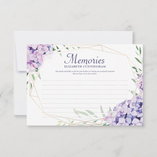 Hydrangea Lilac Floral Geometric Foto Memorial RSVP Karte (Vorderseite)