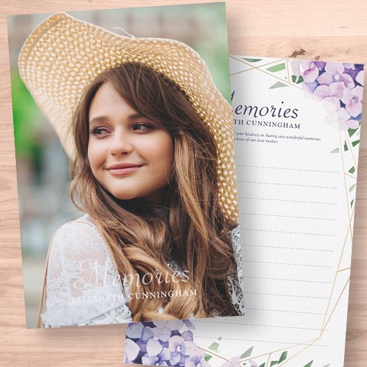 Hydrangea Lilac Floral Geometric Foto Memorial RSVP Karte