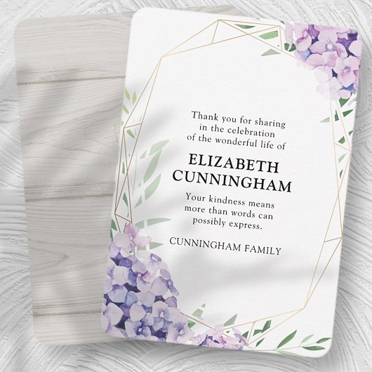 Hydrangea Lilac Floral Geometric Memorial Dankeskarte