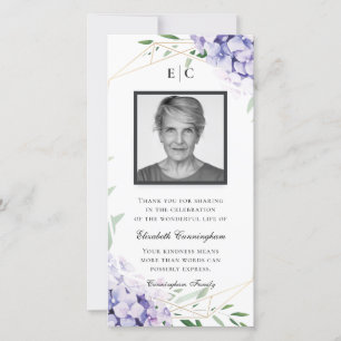 Hydrangea Lilac Floral Geometric Memorial Dankeskarte