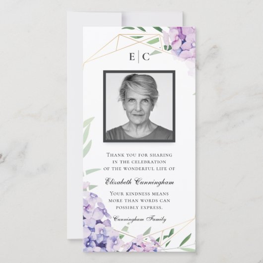 Hydrangea Lilac-Gedenkstätte Dankeskarte (Vorderseite)