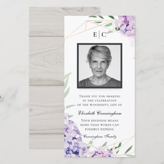Hydrangea Lilac-Gedenkstätte Dankeskarte (Vorne/Hinten)