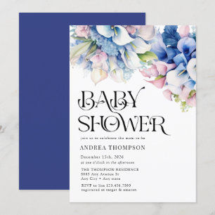 Hydrangea   Lilies Floral   Wasserfarben-Babydusch Einladung