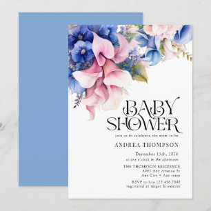 Hydrangea   Lilies Floral   Wasserfarben-Babydusch Einladung