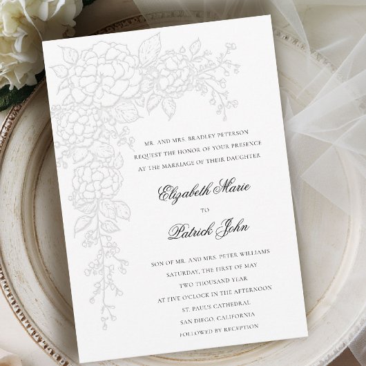 Hydrangea Luminous White Formal Classic Wedding Einladung